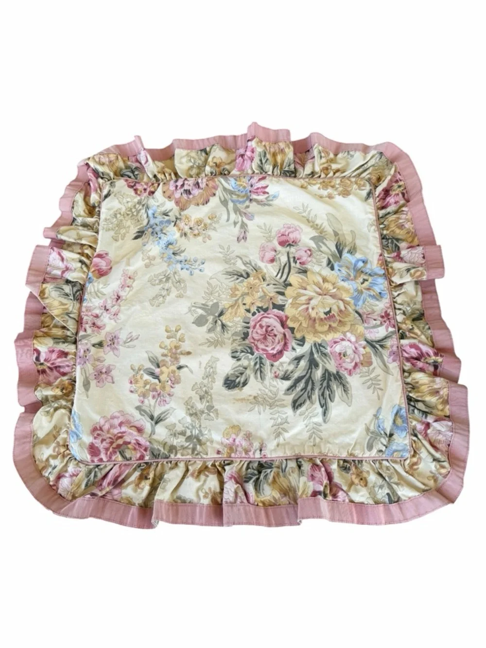 VTG Ralph Lauren Astor Tan Pink Floral Accent Pillow Covers 20x20 80s USA STAINS